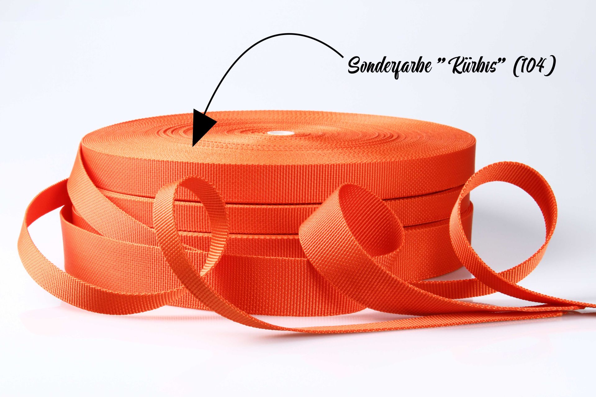 PP-Gurtband | 40 mm Breite | 50 m Rollenware | Sonderfarbe Kürbis-orange | stabil | robust | flexibel | 1,8 mm Stärke